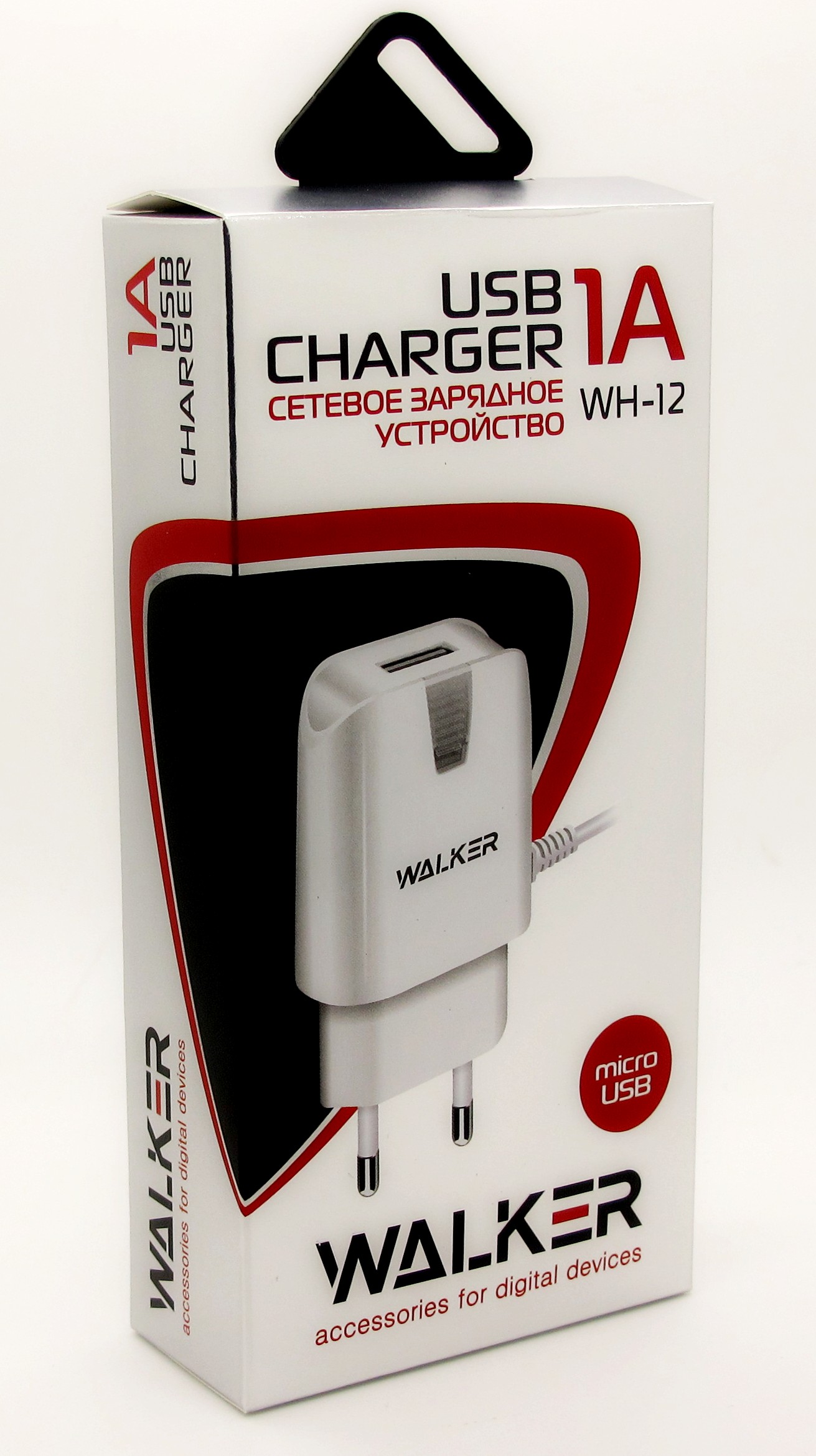 Адаптер сетевой WALKER WH-12 USB (1A) для Micro черный, белый