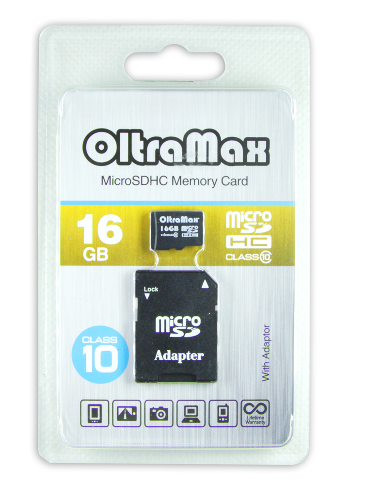 Карта памяти MicroSD 16GB OitraMax К10 (с адаптером)